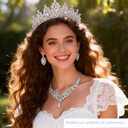 Kamirola Bridal Wedding Tiara Crown Jewelry Set for Women/Brides/Bridesmaids Crystal Jewelry Set for Wedding Prom Party Bridal Crystal Necklace Earrings Bracelet Set(TR60) - color: Silver