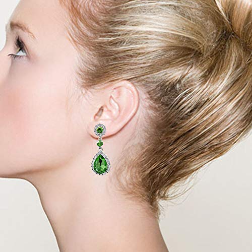 Gorgeous Austrian Crystal Rhinestone Wedding Bridal Teardrop Drop Dangle Earrings - color: Green