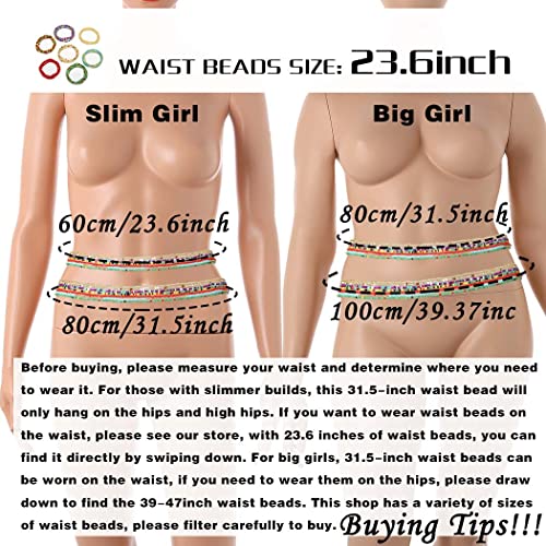 African Waist Beads Chain Layered Belly Body Chain Beach 7Pack Waist Jewelry Body Accessories for Women - size: 24inch/60cm