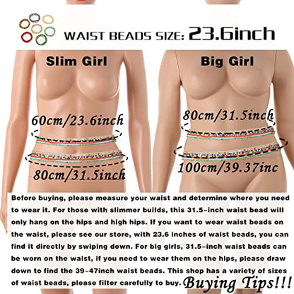 African Waist Beads Chain Layered Belly Body Chain Beach 7Pack Waist Jewelry Body Accessories for Women - size: 24inch/60cm
