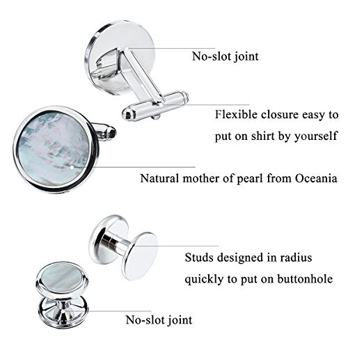HAWSON Fashion Mother-of-Pearl Tuxedo Shirt Button and Cufflink Set, Specially Designed for Wedding Business - color: Silver Tone- MOP
