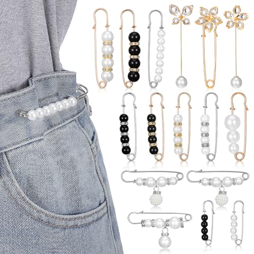 24/16 Pcs Pearl Brooch Pins Set, Decorative Safety Pin | Pant Waist Tightener Pins for Clothes Sweater Shawl Hat Clips White Collar Clips for Cardigan Dress Sweater - style: Rhinestone Style