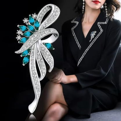 2pcs Rhinestone Brooch Pin for Women Dress Elegant Stylish Crystal Brooches Fashion Accessories Pins Lapel Boutonniere Ideas Wedding Christmas Birthday Jewelry Easter Gift - color: 07 Royal Blue/Gold