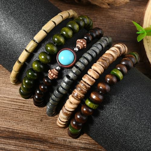 Vintage Stackable Bead Bracelet Set For Men Women Handmade Bohemian Style Multilayer Adjustable Elastic Bead Bracelet Fashion Punk Jewerly Gift - style: Style 2