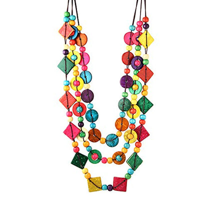 YONYou Bohemia Braided Women Neckalce Statement Colorful Round Wooden Beads Chain Shell Necklace Chunky Collar Novelty Jeweley for Women Costume Handmade Party Daily Jewelry