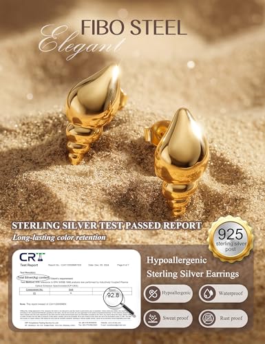 Chunky Gold Stud Earrings for Women Sterling Silver Earring Hypoallergenic | Non Tarnish 14K Gold Plated 925 Silver Posts for Sensitive Ears,Knot Statement Dangle Earrings Gold Jewelry Gifts Lightweight - color: gold plated-little conch