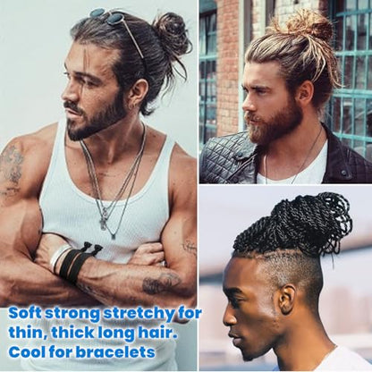 79style 100pcs Hair Ties For Men Bun Fabric Elastic Ribbon Hair Ties Ponytail Holders Mens Hair Bands Knotted Knot Hair Tie Men Guys Hair Accessories (10 Colors)