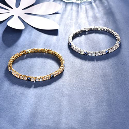 Evil Eye Bracelets for Women 18K Gold and Silver Filled with 4MM Cubic Zirconia Tennis Bracelet Evil Eye Jewelry - color: Silver