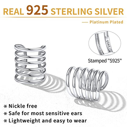 ChicSilver 925 Sterling Silver Ear Cuff Earrings Non Piercing Clip on Cartilage Cuff Earrings for Women - style: F: Multi Lines