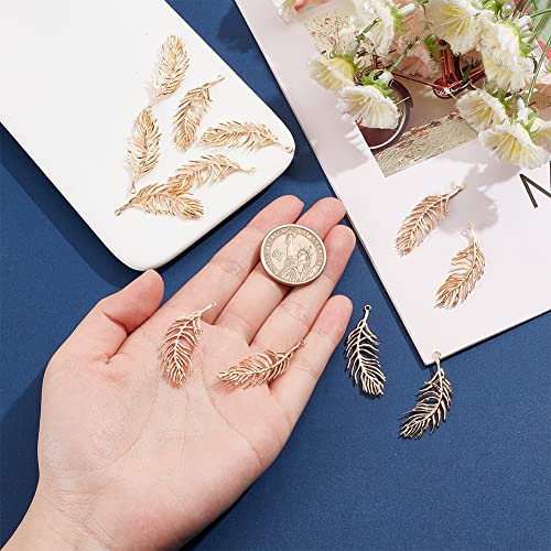 BENECREAT 12pcs Real 18K Gold Plated Brass Feather Pendants, 1.5x0.5x0.06inch Feather Charms Pendants for DIY Earrings Necklaces Bracelets, Hole: 1.2mm - color: Feather