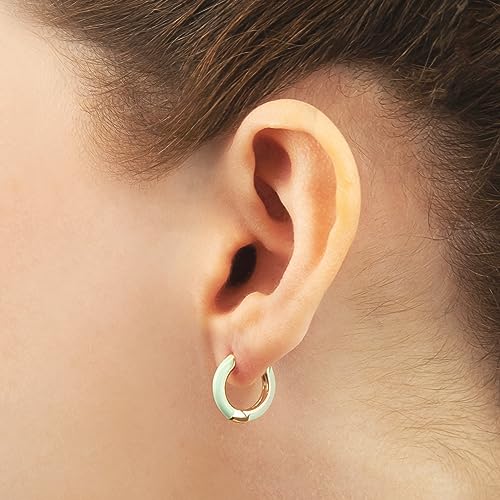 14K Gold Plated Sterling Silver Enamel Color Huggie Hoop Earrings for Women – Wide Range of Vibrant Color Options Available - color: Green ( Mint )