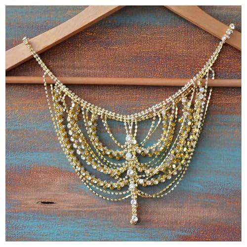 Sexy Multi-layered Rhinestone Tassel Shoulder Chain Jewelry Gold Crystal Body Chain Festival Rave Wedding Shoulder Jewelry for Women Festival Outfit