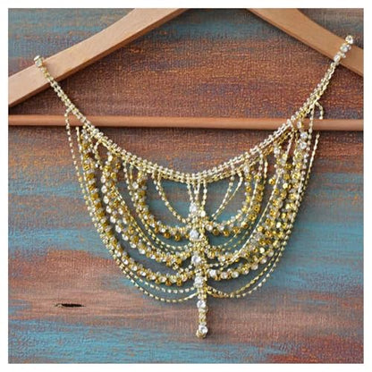 Sexy Multi-layered Rhinestone Tassel Shoulder Chain Jewelry Gold Crystal Body Chain Festival Rave Wedding Shoulder Jewelry for Women Festival Outfit