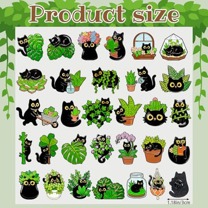 30/60 Pcs Cute Enamel Pins Bulk Plant Flower Animal Halloween Gothic Fall Pumpkin Cartoon Lapel Pin Brooches Jewelry Gift for Backpack Clothes Hats Accessories - style: Black Cat
