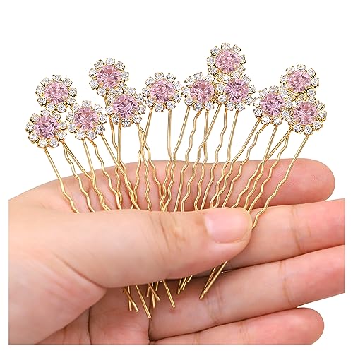 Ammei Crystal Bridal Hair Pins Clips Wedding Hair Accessories Hair Set Jewelry With Rhinestone For Brides and Bridesmaids Set Of 12 (Light Pink) - color: Light Pink