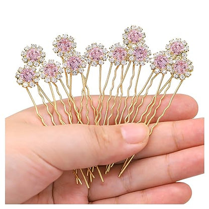 Ammei Crystal Bridal Hair Pins Clips Wedding Hair Accessories Hair Set Jewelry With Rhinestone For Brides and Bridesmaids Set Of 12 (Light Pink) - color: Light Pink