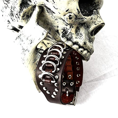Eigso Punk Leather Studded Rock Bracelet for Men Women Gothic Rivets Y2K Black Wristband for Man Woman - color: Brown
