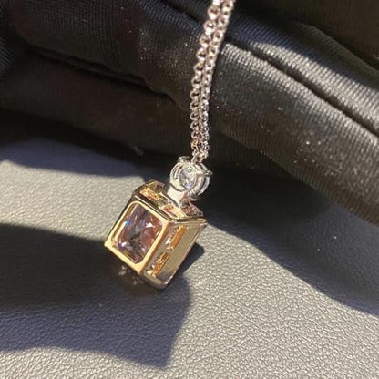 Luxury Sweet Pink Cubic Zirconia Pendant Necklace for Women Charms Jewelry - color: Two-tone