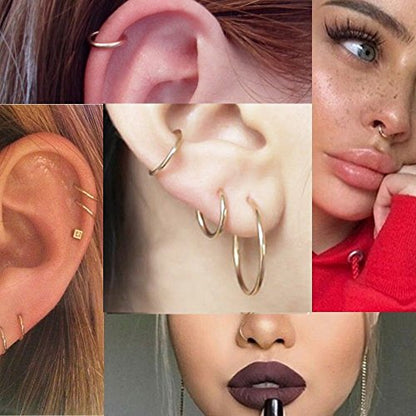 5Pcs Stainless Steel 16G 18G Sleeper Hoop Earrings for Women Men Septum Hinged Clicker Nose Lip Ring Helix Daith Cartilage Tragus Piercings Tiny Small Huggie Hoops Hypoallergenic Sensitive Ears Jewelry - style: 8mm in Silver 16G