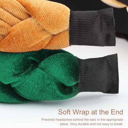 DRESHOW Braided Headbands for Women Velvet Hair Hoop Elastic Criss Cross Hair Bands Accessories - color: 01 Pc Velvet Braided: Emerald Green