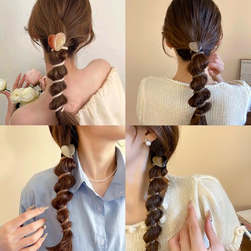 4Pcs Telephone Wire Hair Bands Spiral Hair Ties,Heart Decor Straight Phone Cord Hair Ties No Damage Coil Hair Ties Telephone Cord Hair Ties for Thick Hair Ponytail Holders Accessories for Women Girls