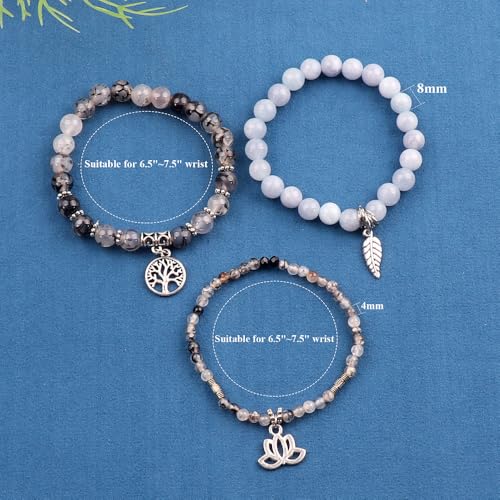 Tree of Life Yoga Healing Stone Bracelets,Multilayer Lotus Chakra Stone Reiki Bracelet Sets,Anxiety Crystal Natural Stone,for Women Stress Relief - style: Black dragon agate + aquamarine
