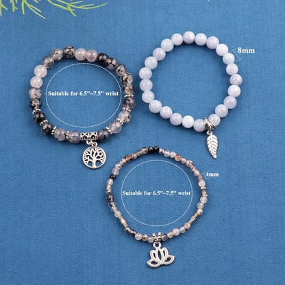 Tree of Life Yoga Healing Stone Bracelets,Multilayer Lotus Chakra Stone Reiki Bracelet Sets,Anxiety Crystal Natural Stone,for Women Stress Relief - style: Black dragon agate + aquamarine