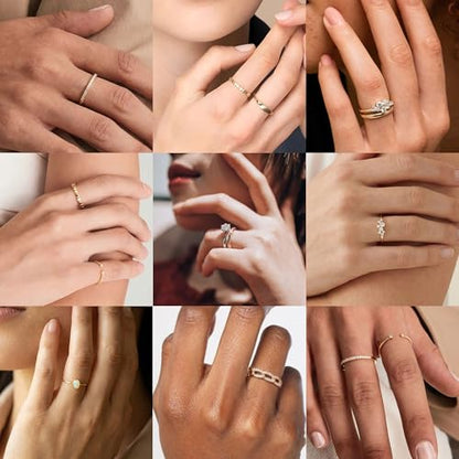 PLOMFOV 14K Gold/Silver Plated Stacking Rings Set for Women Non Tarnish CZ Heart Simple Cute Stackable Rings Dainty Trendy Gold Statement Rings Plain Band Size 4-12 - color: Gold Tone