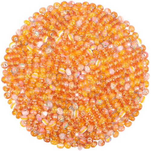 60Pcs Large Hole Beads Spacer Beads Orange Assorted European Craft Big Beads Large Hole Lampwork Murano Bead Fairy Wand Garden Beads for DIY Pens Bracelet Necklace Jewelry Making Decoration Supplies - color: Orange, size: 60 Pcs