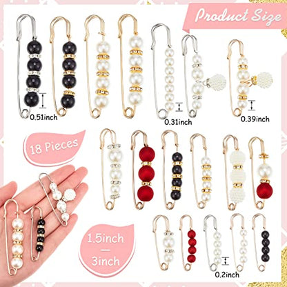 Hicarer 18 Pcs Pearl Safety Pin Brooches for Women Decorative Safety Pins for Clothing Sweater Shawl Clips Pant Waist Tightener Cardigan Collar Clips(Retro Style) - style: Retro