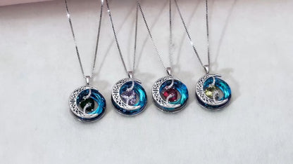 TOUPOP Birthstone Necklace Women Sterling Silver Moon Star Birthday Jewelry | Celtic Moon Pendant with Blue Crystal Anniversary Christmas Jewelry Gifts for Wife Mom Her - color: A-11-Citrine