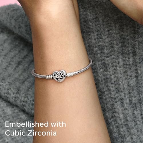 PANDORA Family Tree Heart Clasp Snake Chain Bracelet - color: Silver, size: 6.3
