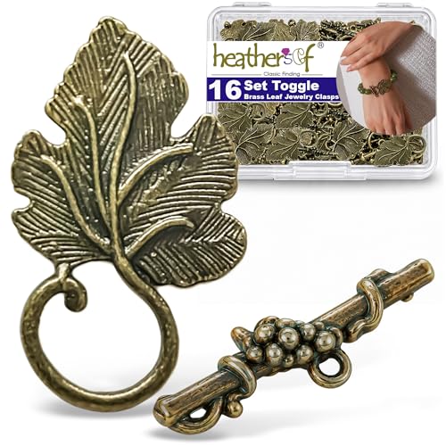 Heather's CF Toggle Jewelry Clasps – Durable Quality, Antique Grape Leaves Brass Finish Toggle Clasps & Closures for Necklace, Bracelet & Charms – Ideal for DIY, & Jewelry Making – Large (Set of 16) - color: Large brass toggle clasp