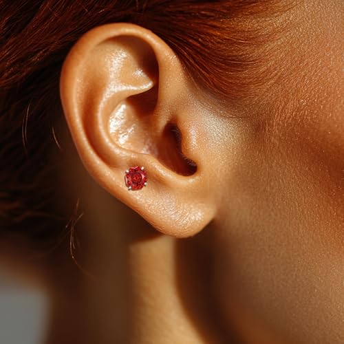 Zircon Flat Back Screw Hypoallergenic Surgical Steel Stud Earrings - color: Fiery Red, size: 1ct - 0.24 Inch (6mm)