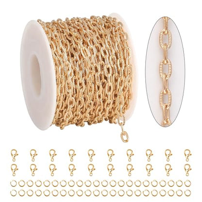 KYUNHOO 32.8 Feet KC Gold Plated Iron Chains for Jewelry Making Oval Paperclip Chain Link on Spool Texture Jewelry Making Chains for Handcraft DIY Supply Jewelry Findings - color: Embossed Gold
