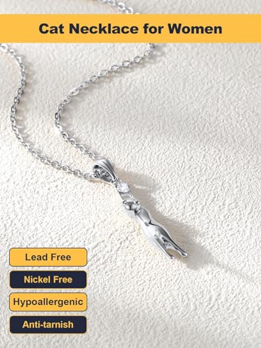U7 Cat Pendant Necklace for Women Stainless Steel Cute Kitty Cat Jewelry Gift - style: 01-Platinum