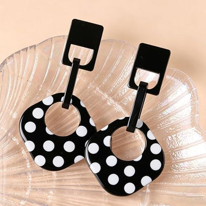 Handmade Lightweight Retro Polka Dot Square Hollow Round Dangle Drop Earrings Unique Chic Resin Geometric Stud Earrings For Women - style: black 2