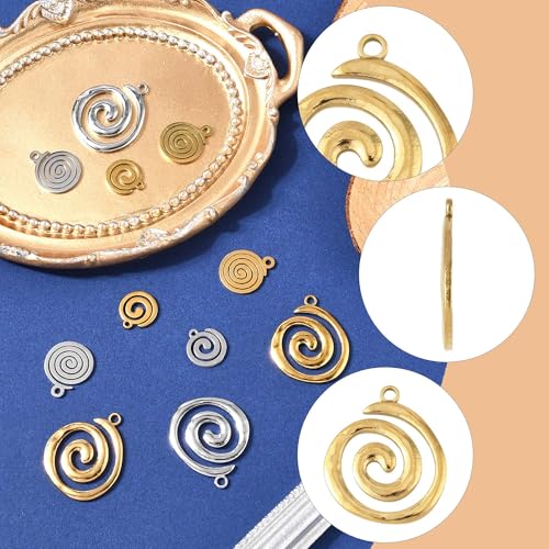 8-64Pcs Silver Goldern Color Heart Pendants Charms 10 Styles Heart Stainless Steel Metal Charms for Jewelry Making Crafting Necklaces Bracelets Earrings Keychains Birthday Gift - color: SpiralA-12 pcs
