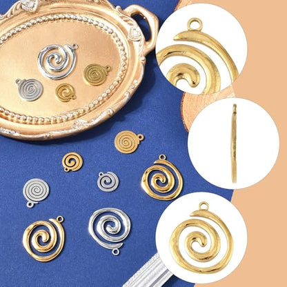 8-64Pcs Silver Goldern Color Heart Pendants Charms 10 Styles Heart Stainless Steel Metal Charms for Jewelry Making Crafting Necklaces Bracelets Earrings Keychains Birthday Gift - color: SpiralA-12 pcs