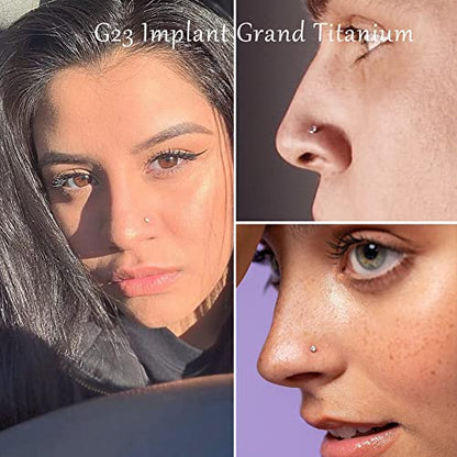 VOJO G23 Titanium 20G Nose Rings Hoops L Shaped Screw Nose Studs Diamond Small Piercing Jewelry for Women Men - color: 4 Screw Rings +2 Nose studs,20G