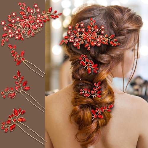 Wedding hair accessories, Bridal for piece, brides headpiece, Bride comb（Red） - color: Red