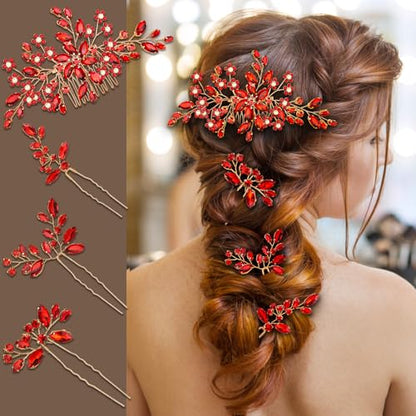 Wedding hair accessories, Bridal for piece, brides headpiece, Bride comb（Red） - color: Red
