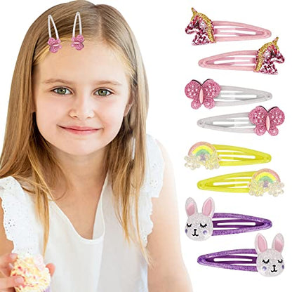 Wingchold 16Pcs Girls Unicorn, Butterfly, Flower, Rabbit Hair Clips - Sparkly Rainbow Hair Accessories for Toddlers, Kids, Hair Clips for Party, Birthday Gift Supplies Favors