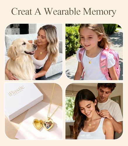 Heart Locket Necklace for Women - 16K Gold Silver Plated Photo Lockets Necklace that Hold 2 Pictures - Great Gift to Keepsake Full of Love and Remembrance, 16.8+2.2 Inch Extension Chain - color: Gold