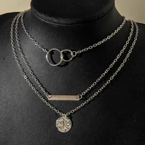 Layered Gold Necklace for Women Double Layer Snake Chain Necklace Set Jewelry Gift - color: Silver Stacked Necklace