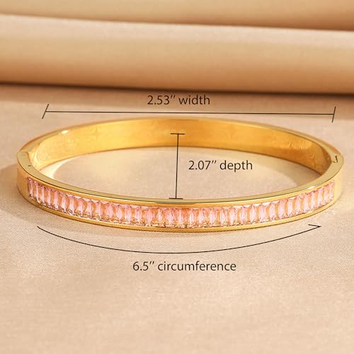 Gold Rhinestone Bangles Bracelets for Women, Chunky Crystal Stainless Steel Stackable Cuff Bracelet Prom Fashion Jewelry Gift - color: Pink