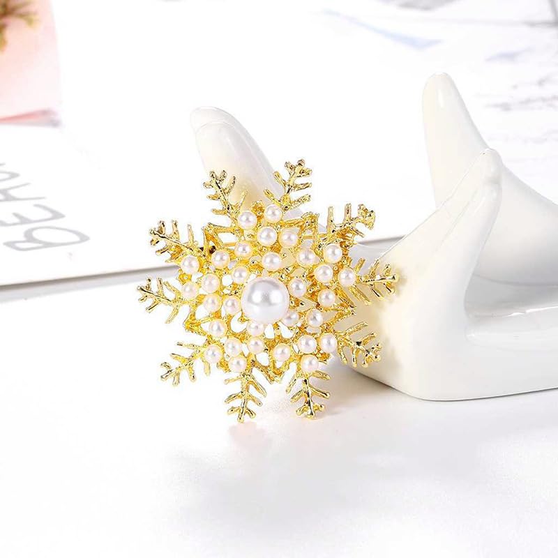 Delicate Pearl Crystal Brooch Pins for Women Girls Dance Balls Wedding Bridal Jewelry - color: B Gold-snowflake