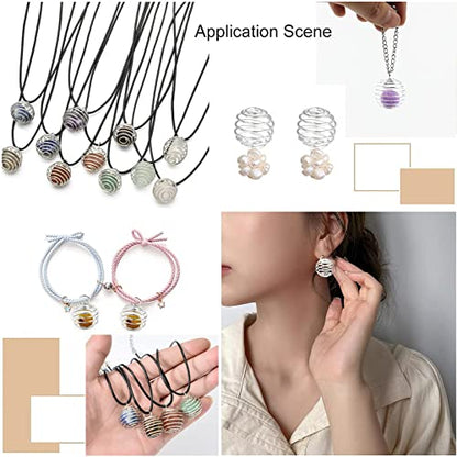 LiQunSweet 100 Pcs 304 Stainless Steel Spiral Bead Cages Lamp Shaped Charms Crystal Holder Pendants for Necklace Jewelry Making and Crafting - 34x19mm - color: Stainless Steel Spiral Cage