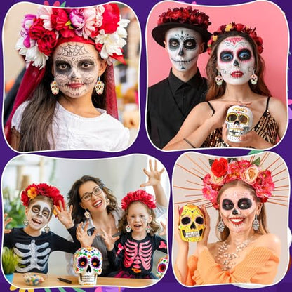 8 Pairs Day of the Dead Earrings for Women Skull Acrylic Jewelry | Dia De Los Muertos Earrings, Festive Sugar Flower Skull Dangle, Day of the Dead Jewelry Gifts, Acrylic Material, Double Side - style: Day of the Dead