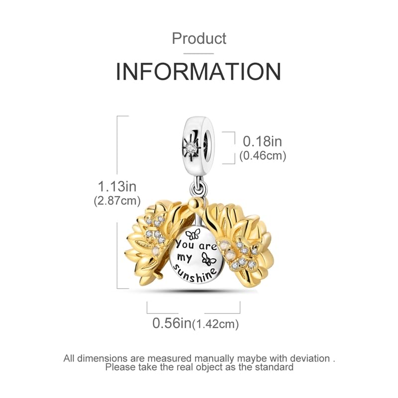CYCUFF 925 Sterling Silver Charms Suitable for Bracelet Pendants Beads, Charm Necklaces Jewellery Gift for Women - color: Sunflower Charm With Opening And Closing